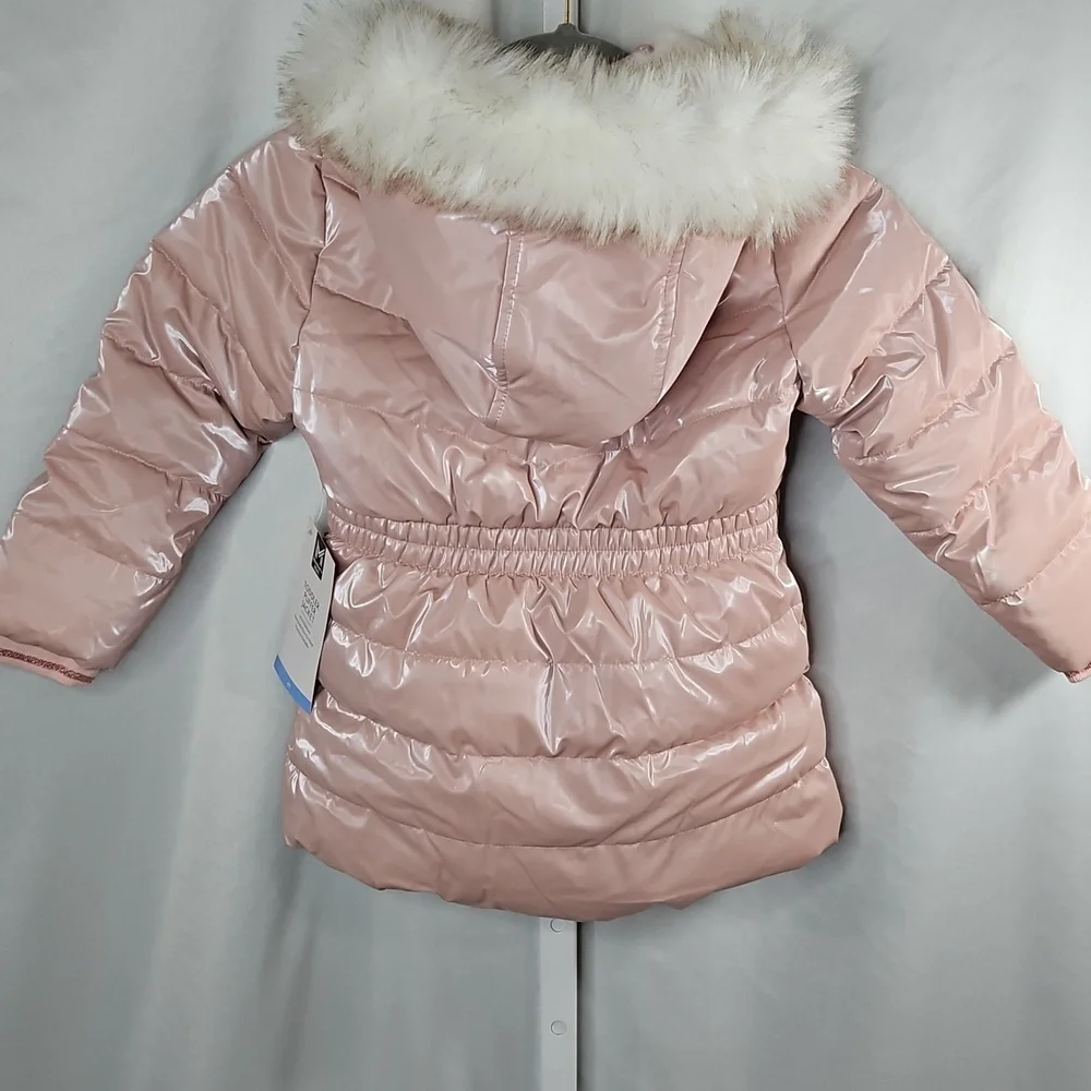 Members Mark Toddler Girls Pink Puffer Jacket With Fur Size 4T NWT